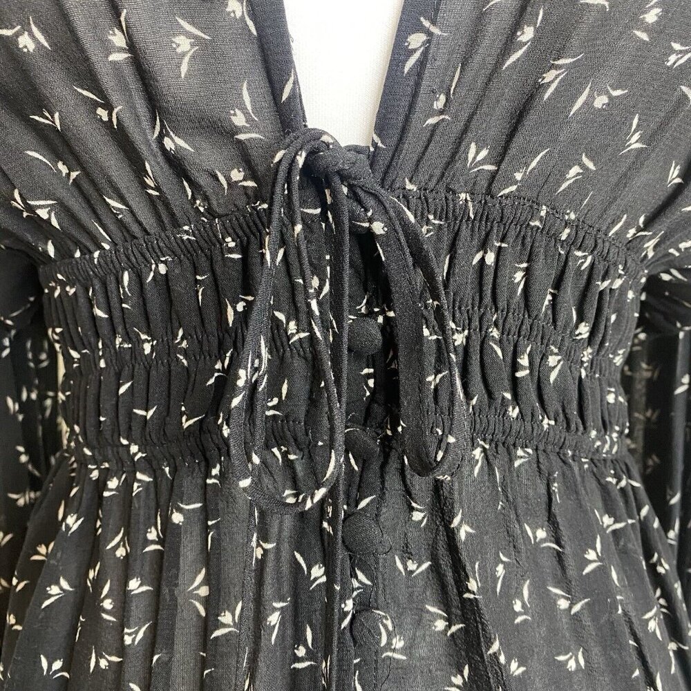 Free People Top Colette Black White Floral Long Sleeve Blouse Womens Size Small - Picture 5 of 9